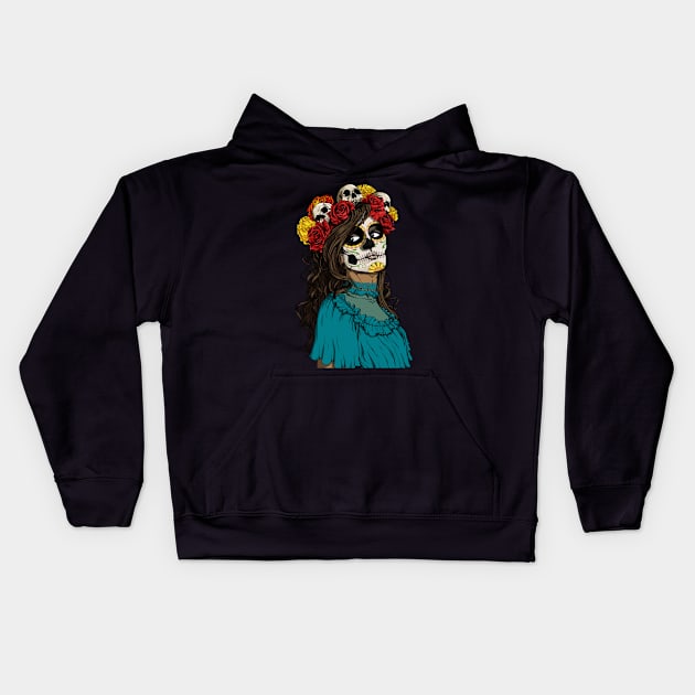 Dia De Los Muertos Kids Hoodie by JoeClarkart